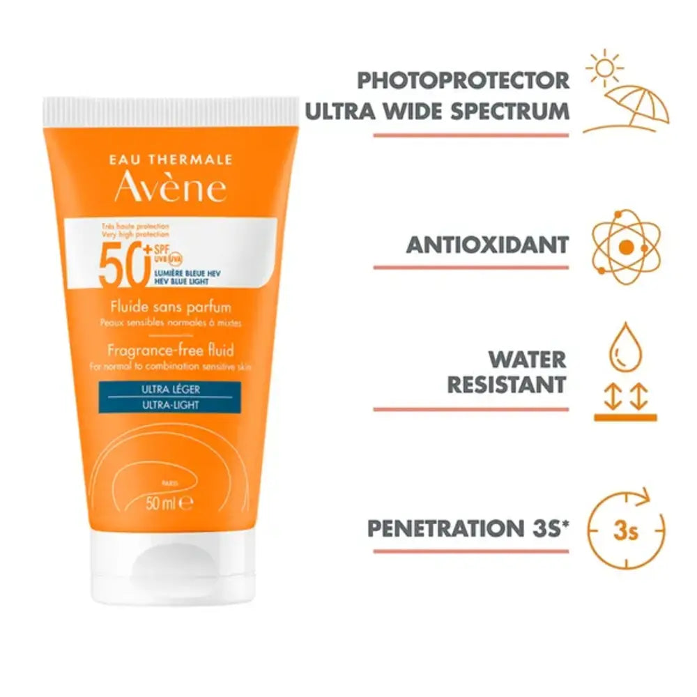 Avene Ultra Broad Spectrum Fragrance Free Fluid For Normal To Combination Sensitive Skin SPF50+